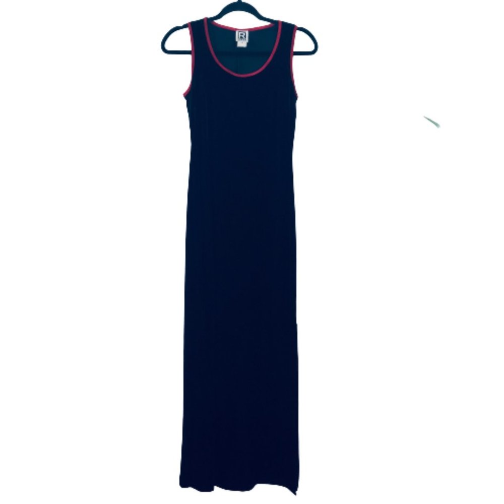 Vintage 90s Blue Rampage Maxi Dress w/ Red Trim